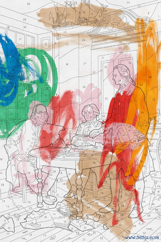 一幅填色立场的建国功臣插画，通盘颜色都涂在了详细除外 插画：瓦赫拉姆・穆拉迪安